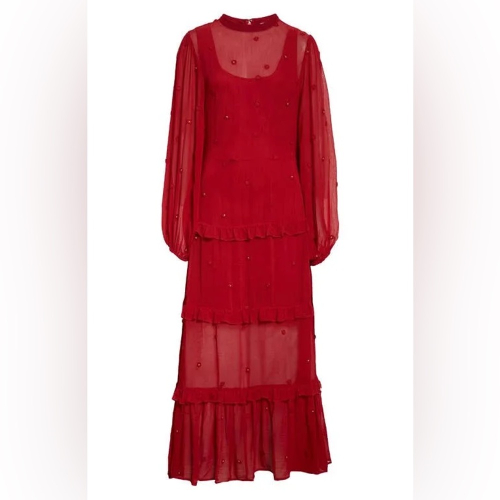 Farm Rio Red Ruffle Long Sleeve Maxi Dress - Picture 4 of 7